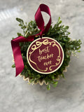 Best Teacher Ever Bow Christmas Heirloom Hoop