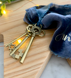 Santa Crushed Velvet Magic Keys - Navy + Gold