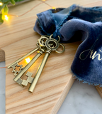 Santas Crushed Velvet Magic Keys - Navy + Gold