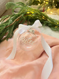 Clear Glass White hand lettered Personalised Christmas Bauble