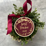 Best Teacher Ever Bow Christmas Heirloom Hoop