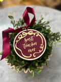 Best Teacher Ever Bow Christmas Heirloom Hoop