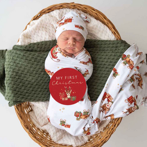 Reindeer Organic Jersey Wrap & Beanie Set + Milestone Card