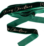 Merry Christmas Green Velvet Ribbon