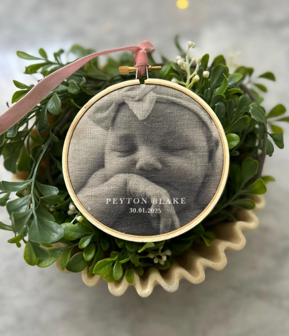 Baby Announcement Printed Fabric Heirloom Hoops