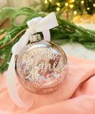 Pink/Coral Glass Hand lettered Personalised Christmas Bauble