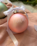 Pink/Coral Glass Hand lettered Personalised Christmas Bauble