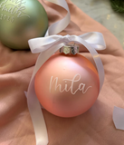 Pink/Coral Glass Hand lettered Personalised Christmas Bauble
