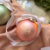 Pink/Coral Glass Hand lettered Personalised Christmas Bauble