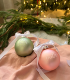 Pink/Coral Glass Hand lettered Personalised Christmas Bauble