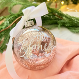 Silver Mercury Vintage Hand lettered Personalised Christmas Bauble
