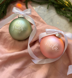 Sage Glass Hand lettered Personalised Christmas Bauble