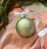 Sage Glass Hand lettered Personalised Christmas Bauble
