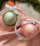 Sage Glass Hand lettered Personalised Christmas Bauble