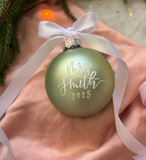 Sage Glass Hand lettered Personalised Christmas Bauble