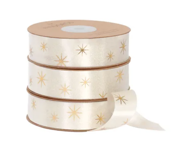 Ivory Pearl Gold Star Embossed Ribbon