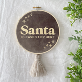 Santa Please Stop Here Heirloom Hoop 15cm - Stone
