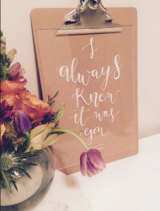 I always knew it was you / Perspex Acrylic Love Quote / Wedding sign