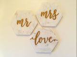 Personalised Marble Hexagon Coasters + Place Cards