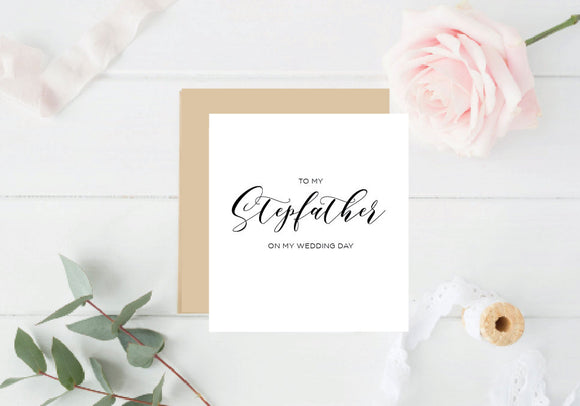 To my Step Father on my Wedding Day - Rose Gold Foil Card