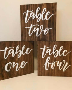 Wooden Table Numbers - "Table One"