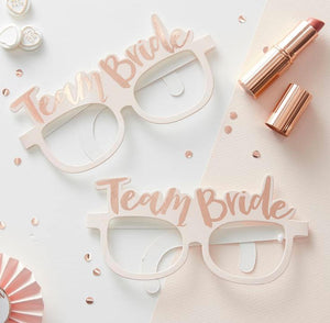 Team Bride Rose Gold and White Photo Prop Glasses