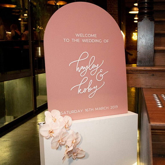 Rounded Blush Wedding Welcome Sign