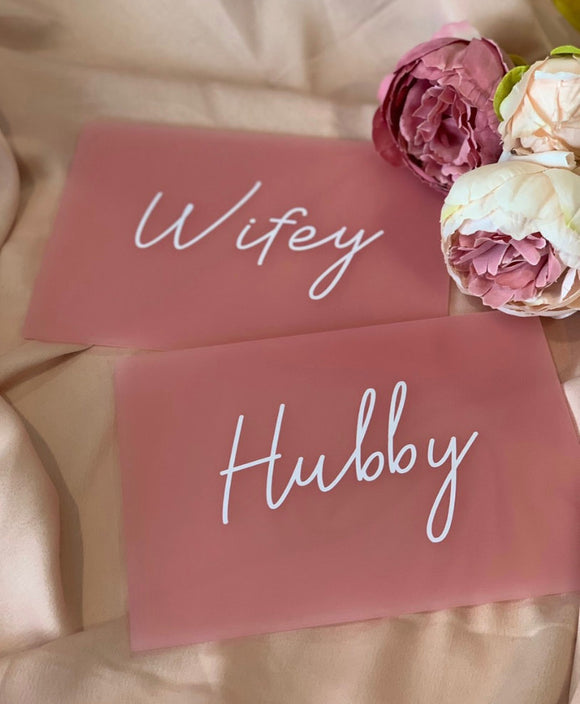 Hubby + Wifey Blush Pink chair signage