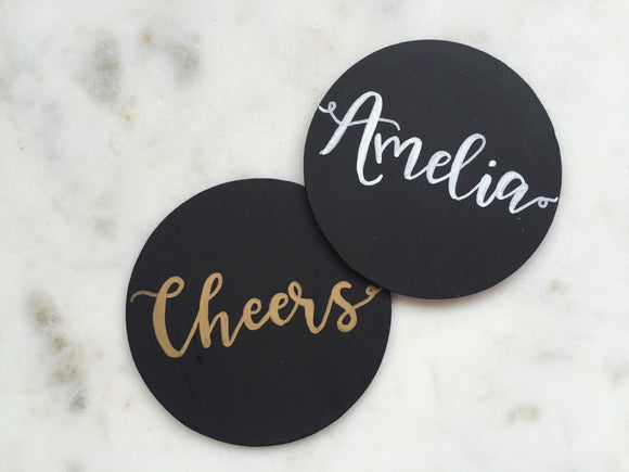 Personalised custom coasters | chalkboard coasters / calligraphy / hand lettering /gold / copper/ white